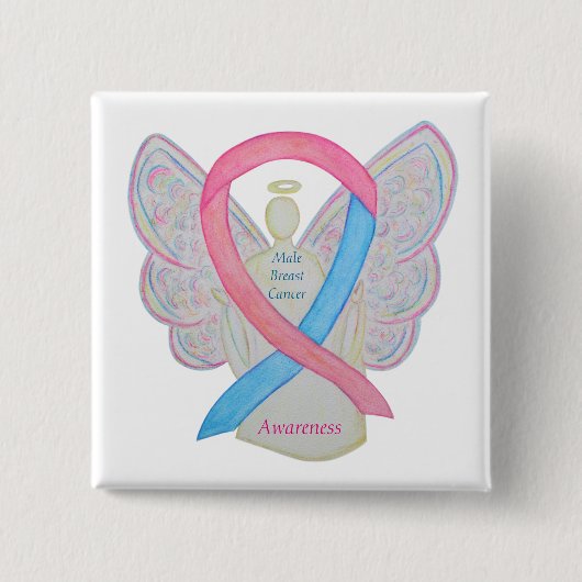 Badge Carré 5 Cm Cancer du sein masculin Ange Conscience rose Éping (Devant)