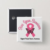 Badge Carré 5 Cm Cancer du sein Survivant de 5 ans (Devant & derrière)