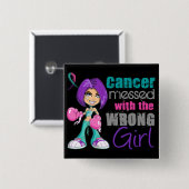 Badge Carré 5 Cm Cancer Du Thyroïde Messagé Avec Une Fille Mauvaise (Devant & derrière)