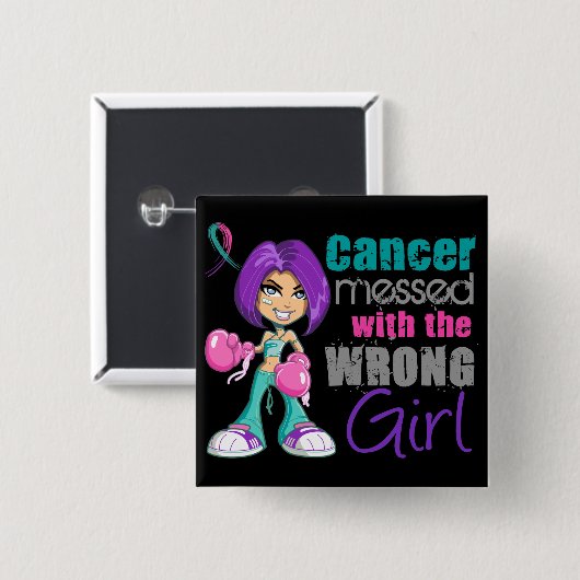 Badge Carré 5 Cm Cancer Du Thyroïde Messagé Avec Une Fille Mauvaise (Devant & derrière)
