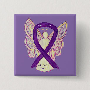 Badge Carré 5 Cm Cancer pancréatique Ange Sensibilisation Ruban Art