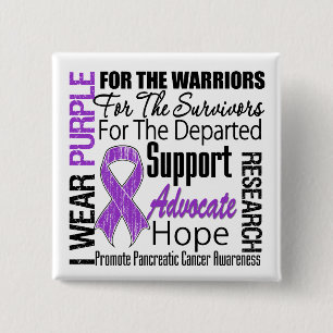 Badge Carré 5 Cm Cancer pancréatique je porte l'HOMMAGE pourpre de