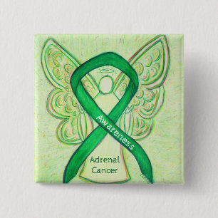 Badge Carré 5 Cm Cancer surrénal Sensibilisation verte Ruban Ange É