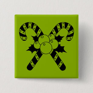 Badge Carré 5 Cm Canneberges et gui Joyeux Noël noir