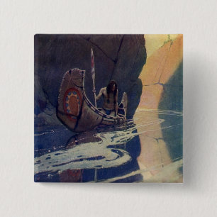 Badge Carré 5 Cm Canoë indien vintage pagayage Sun Classic