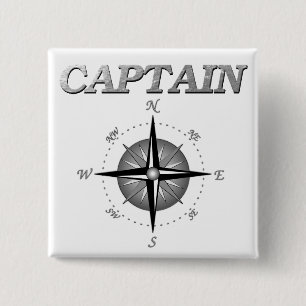 Badge Carré 5 Cm Capitaine gris avec le rose de boussole