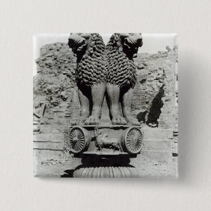 Badge Carré 5 Cm Capital de lion du pilier de l'empereur Ashoka