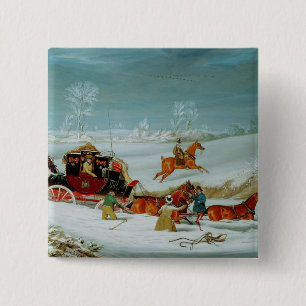 Badge Carré 5 Cm Car de courrier dans la neige