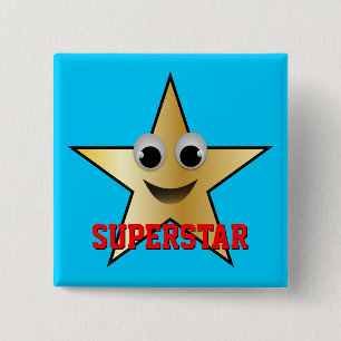 Badge Carré 5 Cm Caractère super étoile souriant couleur or