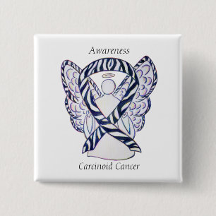 Badge Carré 5 Cm Carcinoïde Cancer Sensibilisation Ruban Angel Pin