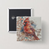 Badge Carré 5 Cm Cardinal sur Virginia Road Map (Devant & derrière)