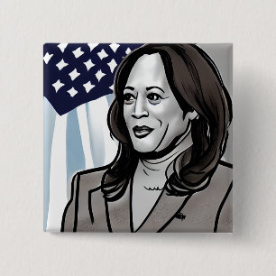 Badge Carré 5 Cm Caricature de Kamala Harris Political