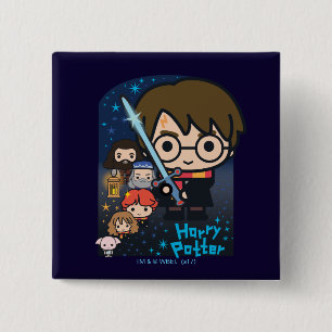 Badge Carré 5 Cm Caricature Harry Potter Chambre des secrets Graphi