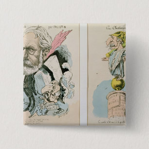 Badge Carré 5 Cm Caricatures de Victor Hugo et de napoléon III