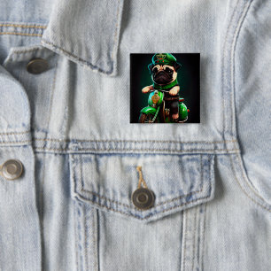 Badge Carré 5 Cm Carlin Chien Conduite Vélo St. Patrick's Day