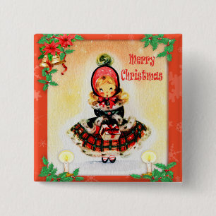 Badge Carré 5 Cm Caroleur de Noël Vintage