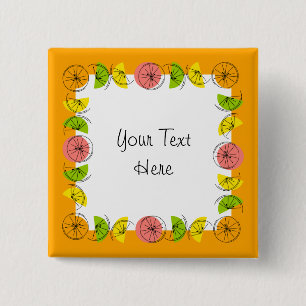 Badge Carré 5 Cm Carré Citrus Orange Texte carré