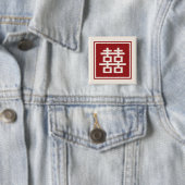 Badge Carré 5 Cm Carré classique double bonheur Mariage chinois (En situation)