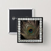 Badge Carré 5 Cm Carré en plumes de paon (Devant & derrière)