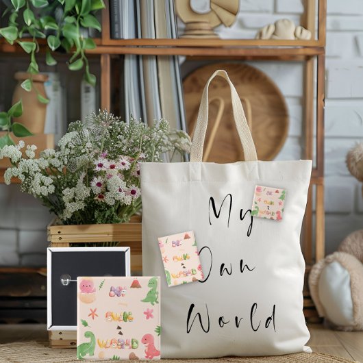 Badge Carré 5 Cm Carré | Monde de dinosaures mignons