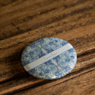 Badge Carré 5 Cm Carreaux antiques en bleu de Delft, personnalisabl