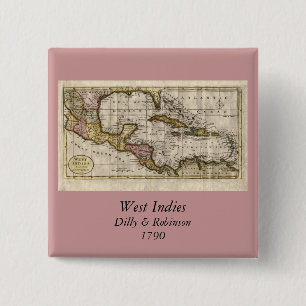 Badge Carré 5 Cm Carte 1790 des Antilles par Dilly et Robinson