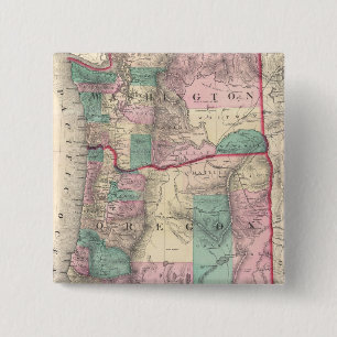 Badge Carré 5 Cm Carte ancienne de Washington et Oregon (1875)