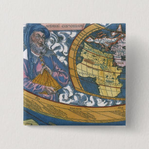Badge Carré 5 Cm Carte antique du monde avec Claudius Ptolemy, 1507