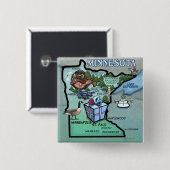 Badge Carré 5 Cm Carte de bande dessinée du Minnesota (Devant & derrière)