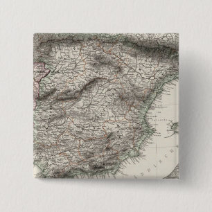 Badge Carré 5 Cm Carte de l'Espagne et du Portugal par Stieler