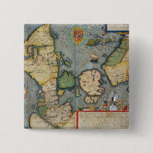 Badge Carré 5 Cm Carte de l'Europe du Nord, de 'Civitates Orbis