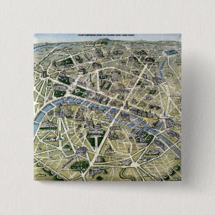 Badge Carré 5 Cm Carte de Paris au cours de la période des Grands
