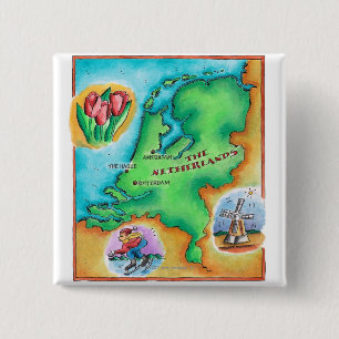 Badge Carré 5 Cm Carte de Pays-Bas
