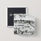 Badge Carré 5 Cm Carte de Varsovie, de "Civitates Orbis Terrarum" (Devant & derrière)