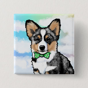 Badge Carré 5 Cm Carte de vœux KiniArt Merle Corgi