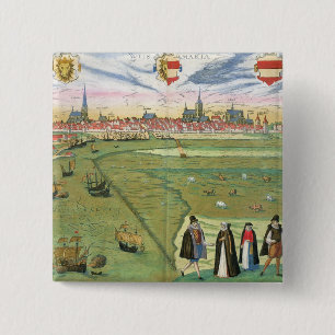 Badge Carré 5 Cm Carte de Wilnis, de "Civitates Orbis Terrarum" par