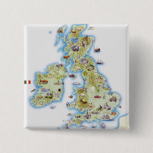 Badge Carré 5 Cm Carte des îles britanniques