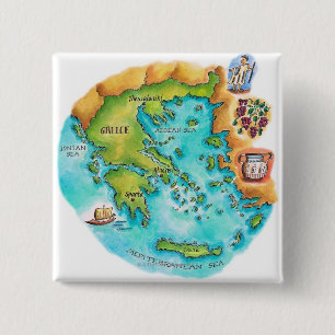 Badge Carré 5 Cm Carte des îles de la Grèce