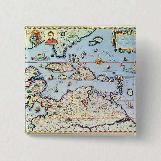 Badge Carré 5 Cm Carte des îles des Caraïbes (Devant)