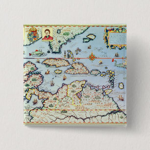 Badge Carré 5 Cm Carte des îles des Caraïbes