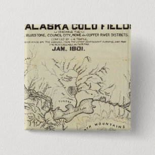 Badge Carré 5 Cm Carte Des Nouveaux Champs D'Or De L'Alaska