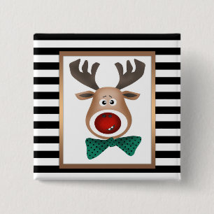 Badge Carré 5 Cm Carte d'orignal de Noël rayé noir blanc cele