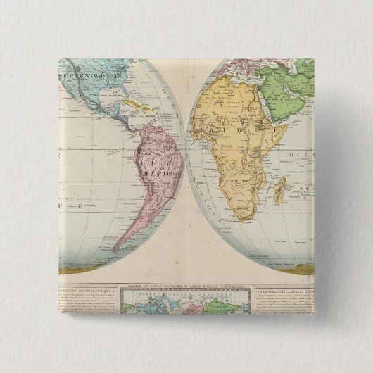 Badge Carré 5 Cm Carte double hémisphère du climat (Devant)