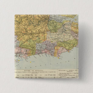 Badge Carré 5 Cm Carte du bassin versant Angleterre, Pays de Galles