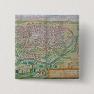 Badge Carré 5 Cm Carte du Caire, tirée de Civitates Orbis Terrarum