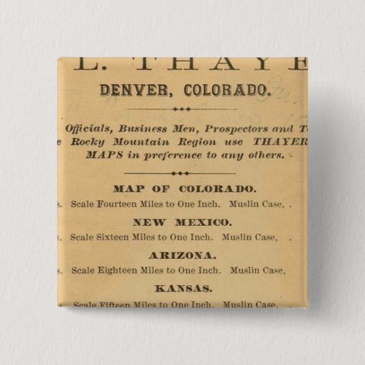 Badge Carré 5 Cm Carte du Colorado de Thayer (Devant)