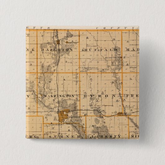 Badge Carré 5 Cm Carte du comté de Buchanan, État de l'Iowa (Devant)