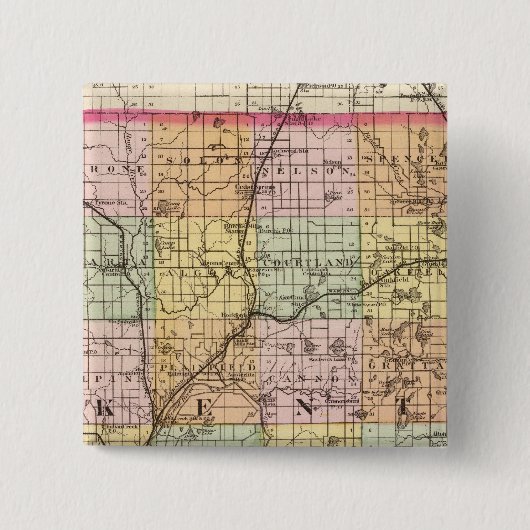 Badge Carré 5 Cm Carte du comté de Kent, Michigan (Devant)