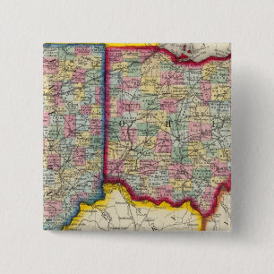 Badge Carré 5 Cm Carte Du Comté De L'Ohio Et De L'Indiana