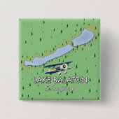 Badge Carré 5 Cm Carte du lac Balaton Hongrie (Devant)